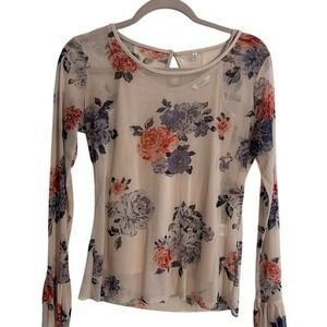 Candies‎ Floral Print Mesh Long Sleeve Top Blouse Womens Small